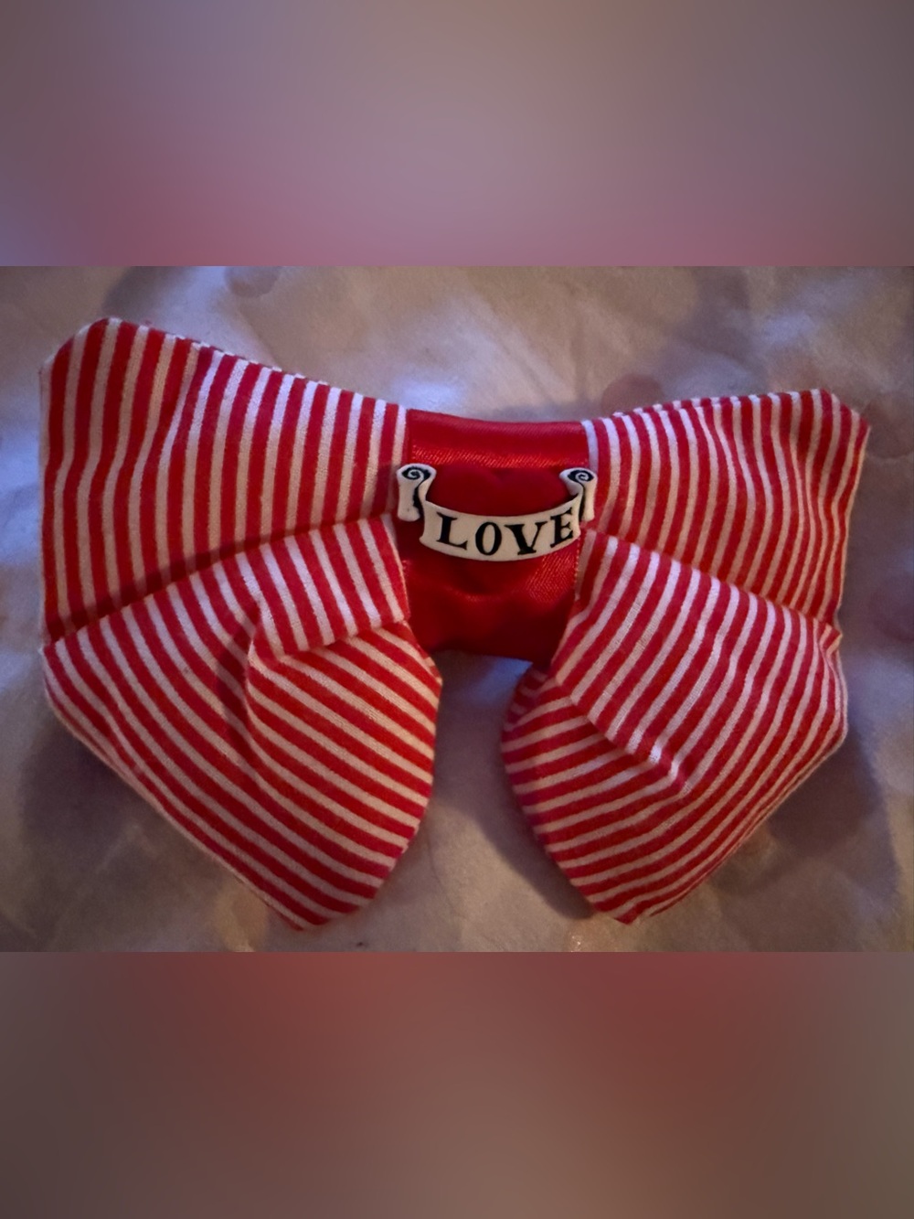 Handmade LOVE red white stripe hairbow ONE OF KIND rockabilly circus Lolita diy
